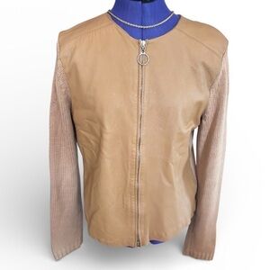 Maurice Sasson Leather Knit Jacket Camel Tan Medium Vintage